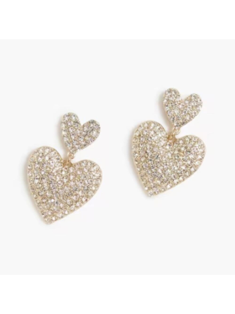 J Crew double stacked pave heart statement earrings